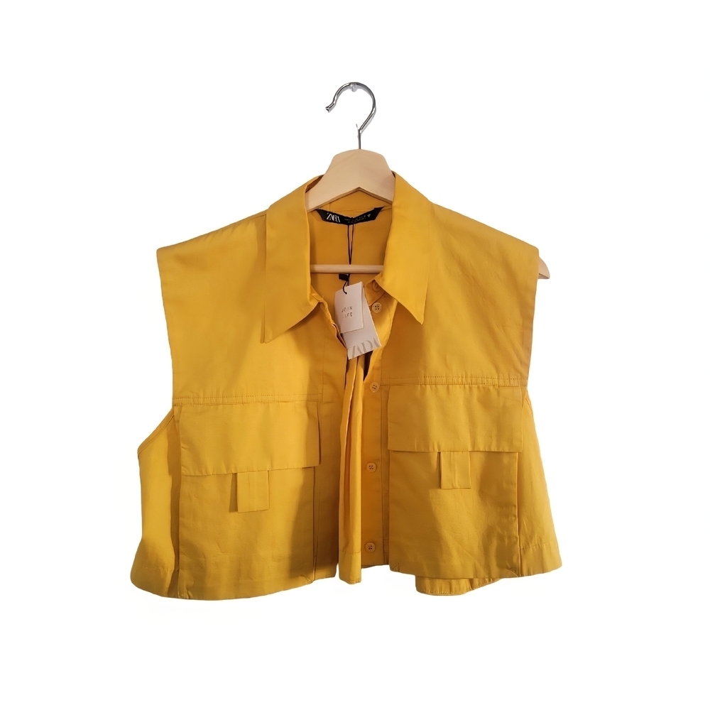 NWT ZARA Mustard Yellow Sleeveless Jacket - Size M Utility Style Jacket